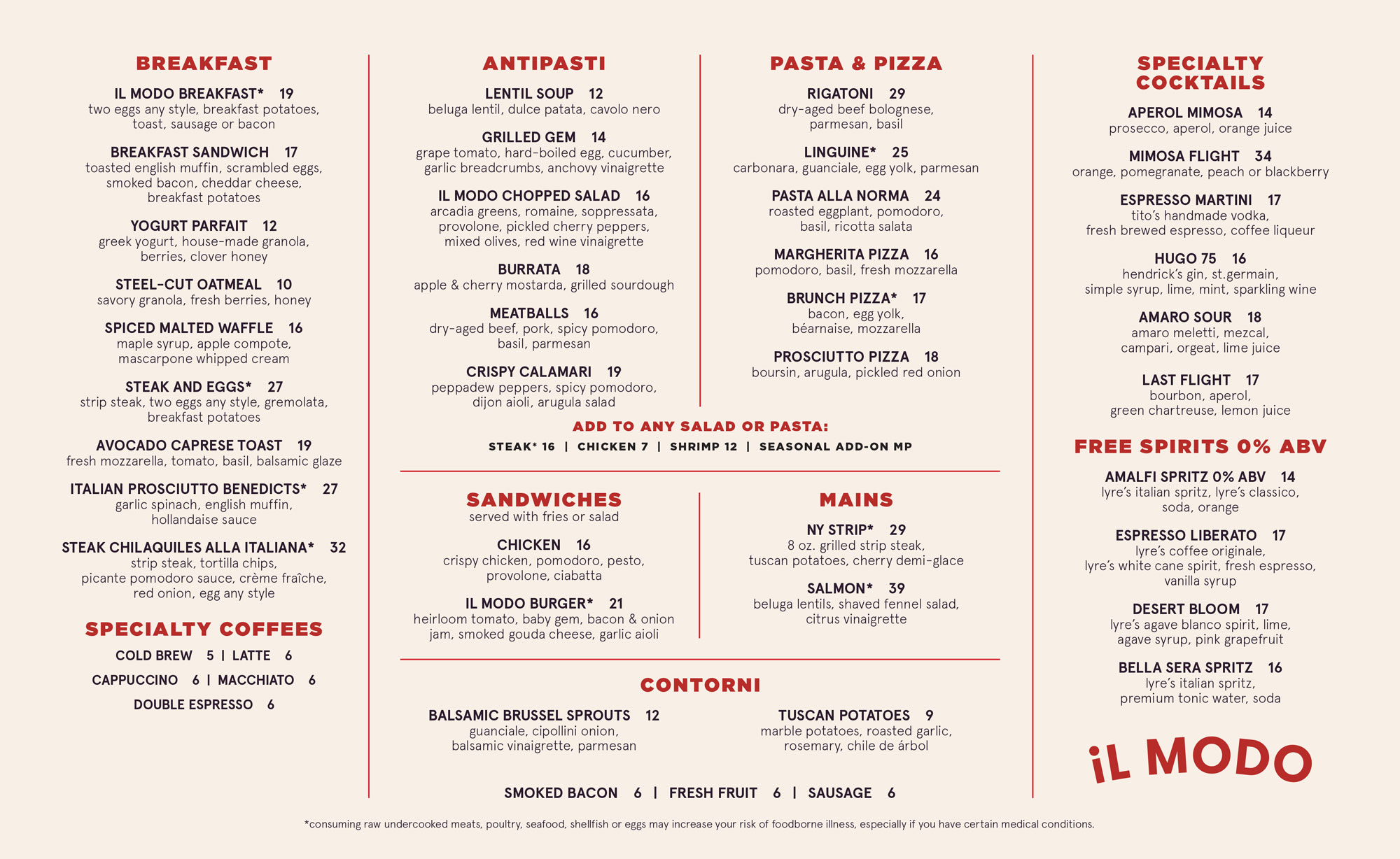 Il Modo Brunch Menu Fall 2025