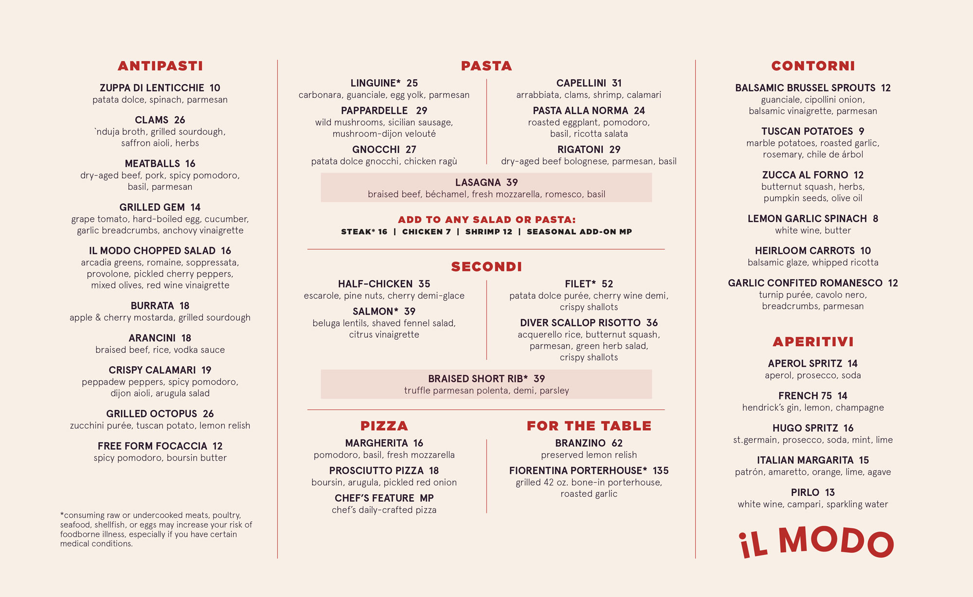 Il Modo Dinner Menu Fall 2025